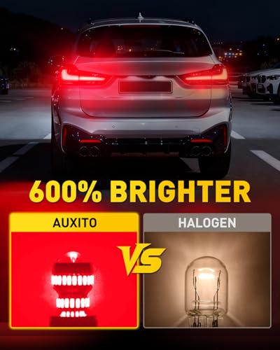 AUXITO 7440 7443 LED Strobe Brake Lights Bulbs, Red Flashing Stop Light, Super Bright T20 W21W 7441 7444 7443R Flashing Strobe Blinking LED Tail Light Bulbs, Pack of 2