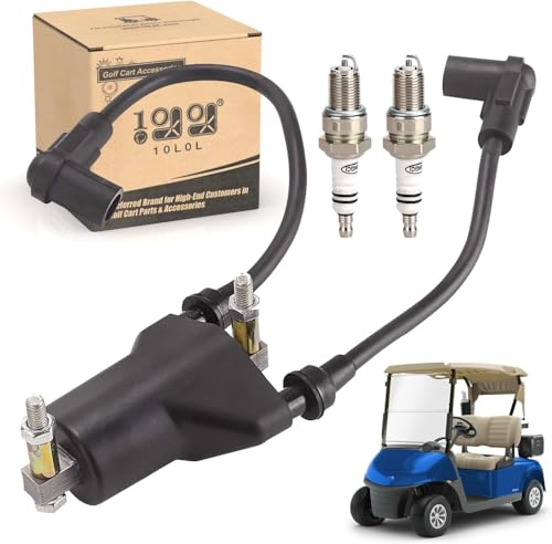 10L0L Golf Cart Dual Ignition Coil with Spark Plugs for EZGO 4-Cycle 1991-2002 Pre-MCI Engine/Robin 295CC Robin 350CC Gas Models, OEM 26652G01,EPIGC103