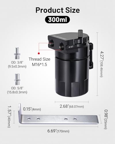 EVIL ENERGY Oil Catch Can, Universal Baffled Catch Can Kit with NBR Fuel Hose, 300ml Aluminum Air Oil Separator Tank for PCV System