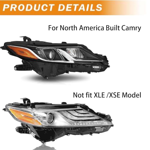 Projector Headlights Assembly Compatible with 2018-2024 Toyota Camry L LE SE