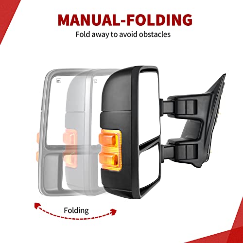 YITAMOTOR Towing Mirrors compatible for 1999-2007 Ford F250 F350 F450 F550 Super Duty Tow Mirror Power Heated with Turn Signal Light 1999 2000 2001 2002 2003 2004 2005 2006 2007