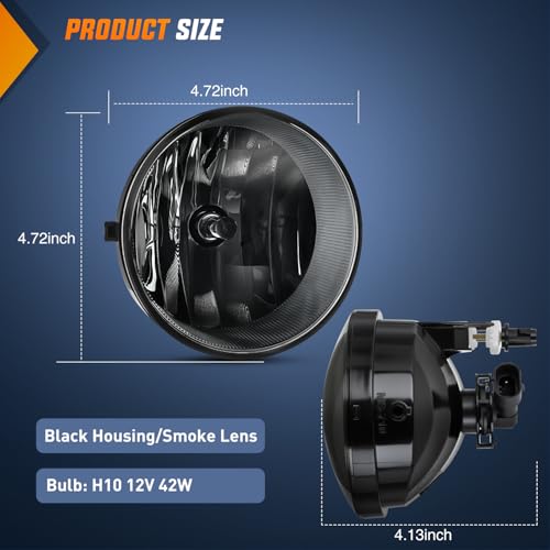 Nilight Fog Light Assembly Compatible with Toyota 2005 2006 2007 2008 2009 2010 2011 Tacoma 2007-2013 Tundra 2008-2017 Sequoia 2004-2006 Solara Smoke Lens w/H10 42W Bulbs