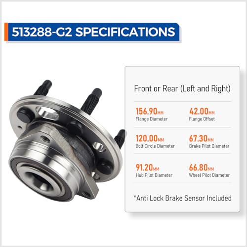 MACEL 513288 Front or Rear Wheel Hub Bearing Assembly - Compatible with Chevy Malibu, Impala, Equinox, GMC Terrain, Buick Lacrosse, Cadillac XTS, CTS, Regal - 5 Lugs w/ABS