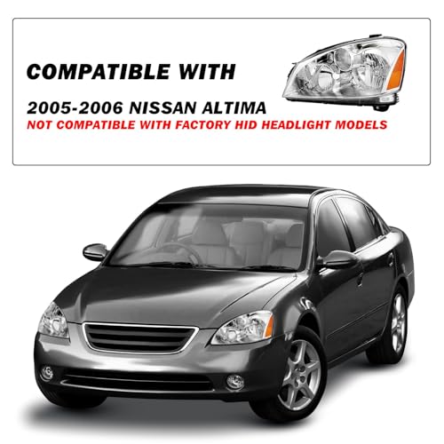 SOCKIR Headlight Assembly Pair Compatible with 2005-2006 Nissan Altima 4 - Door Sedan Halogen Headlamp (Chrome)