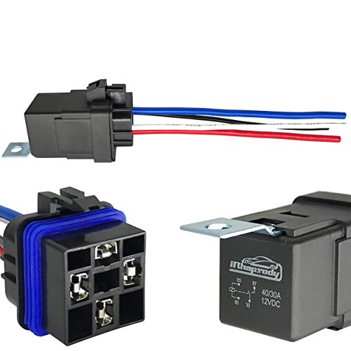 irhapsody 4-pin 40/30AMP 12V DC Waterproof Relay with Heavy Duty Wires, SPST Automotive Relay, Pack of 1