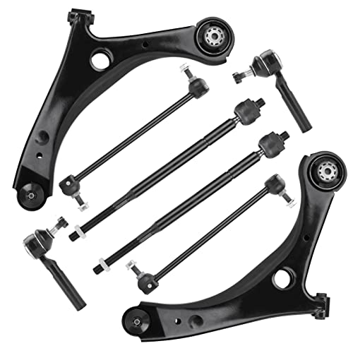 8PCS Front Lower Control Arm for Dodge Grand Caravan 2008-2018, for Chrysler Town & Country 2008-2016, for Volkswagen Routan 2009-2010, Sway Bar + Outer Tie Rod End Link Suspension Kit K622034 K622033