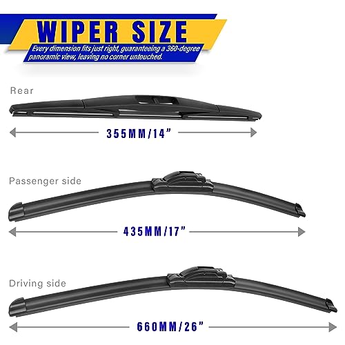 3 wipers Replacement for 2012-2018 Subaru Forester/2015-2019 Subaru Outback, Windshield Wiper Blades Original Equipment Replacement - 26"/17"/14" (Set of 3) U/J HOOK
