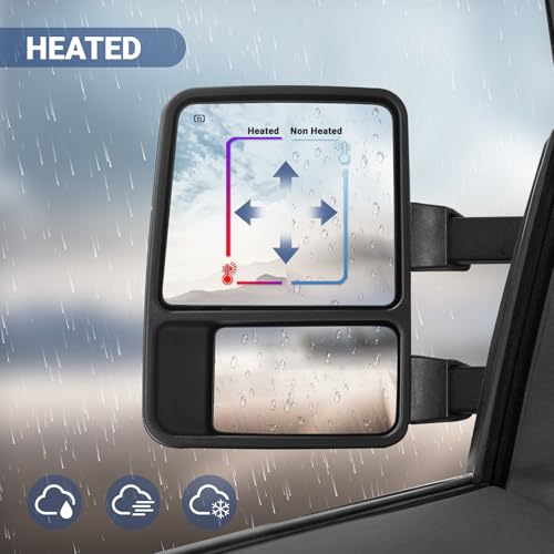 Tow Mirrors Compatible With 1999-2016 Ford F250 F350 F450 F550 Super Duty Truck Power Heated Manual telescoping&folding Pair LED Turn Signal Smoke