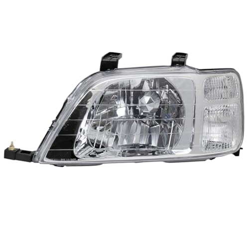 TRQ 2 Piece Headlight Assembly Set Chrome Bezel Driver & Passenger Side Halogen for Honda CR-V 1997-2001 33101S10A01 33151S10A01