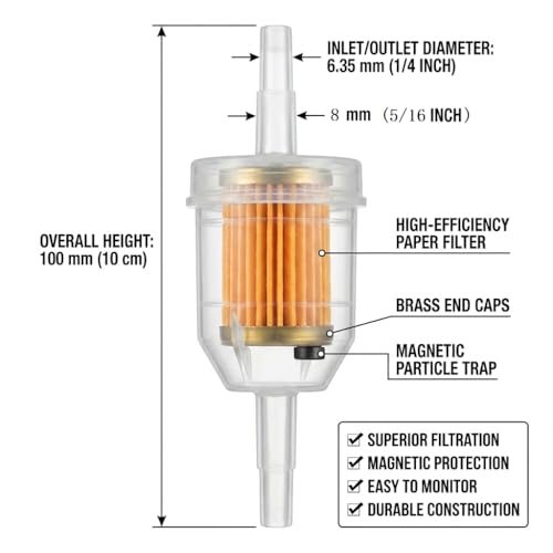 CocoMocart 10 Pack 1/4 Inch Inline Fuel Filter for Kawasaki Briggs & Stratton Kohler Engines - Universal Replacement Gasoline Filters with Magnet 1/4" and 5/16" For John Deere