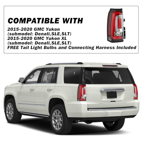 SOCKIR LED Tail Lights Assembly Fit for 2015-2020 GMC Yukon/Yukon XL Denali SLE SLT Rear Brake Lamp with Bulbs and Harness Driver and Passenger Side