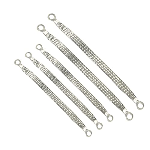 Universal Flat Braided Copper Ground Strap,Professional Vehicle Grounding Cable Straps with Terminals Plugs,Tinplate Silver Color Automotive Engine Copper Ground Strap for Most Cars