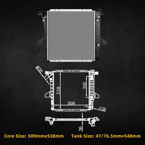DWVO Radiator Compatible with 1998 1999 2000 2001 Ford Ranger, 98-01 Mazda B2500 L4 2.5L CU2172