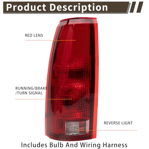 Tail Light Assembly Compatible With Chevy GMC C/K Truck 1988-1998, 1995-2000 Tahoe, 1992-2000 Yukon, 1992-1999 Suburban, 1992-1994 Blazer, w/Circuit Board, Driver and Passenger Side Rear Brake Lamps