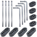 Ganluuree 16PCS Rubber Exhaust Hanger Rod Set Heavy Duty 3/8"(10MM) Rod 90°7.6" Long + Straight 10" Long Muffler Hanger Mild Steel Zinc Coated 2 Hole 4 Hole Insulator Mount Car Automotive Replacement