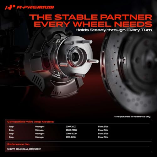 A-Premium 2 x Front Wheel Bearing and Hub Assembly with ABS 5-Lug Compatible with Jeep Wrangler 2007-2010, with 4-Wheel ABS