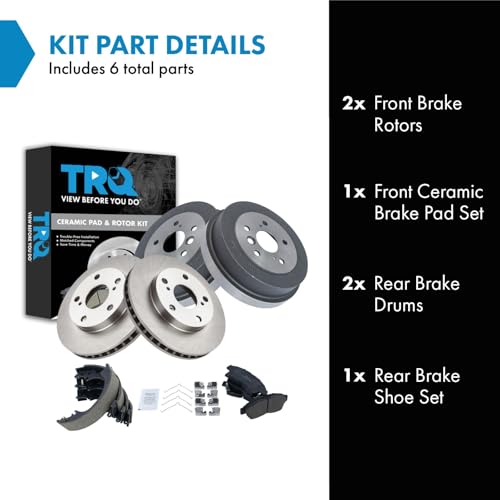 TRQ Brake Pad and Rotor Shoe and Drum Kit for 1992-2000 Toyota Camry