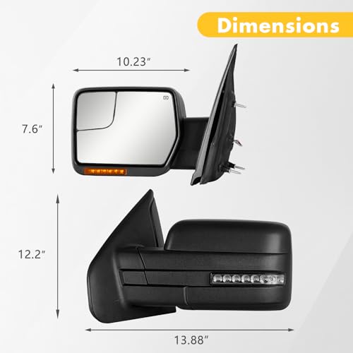 Side Mirrors Ford F150 2004-2014 Towing Mirror with Dynamic Turn Signal Light Power Glass Puddle Lamp Heated Manual Folding Pair Set, Black