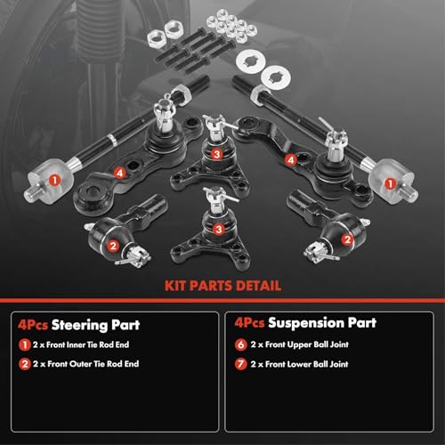 A-Premium 8Pcs Front Suspension Kit, Upper & Lower Ball Joint, Inner & Outer Tie Rod End, Compatible with Toyota Tacoma 1995-2004, RWD Only, with Power Steering