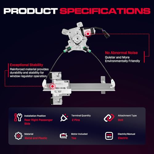 XIMAKA Rear Passenger Side Power Window Regulator with Motor (2 Pins) Fit for 2007-2014 Cadillac Escalade Chevrolet Tahoe Gmc Yukon, 741-391