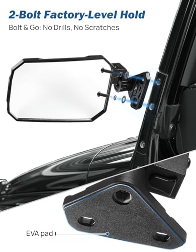 JOYTUTUS Wrangler Mirrors Doors Off Compatible with Wrangler TJ JK & Unlimited, Wrangler JK Side Mirrors for Wrangler 1997-2018, Wider View No Vibrate & Wobble (Patented), Does Not Fit on Doors