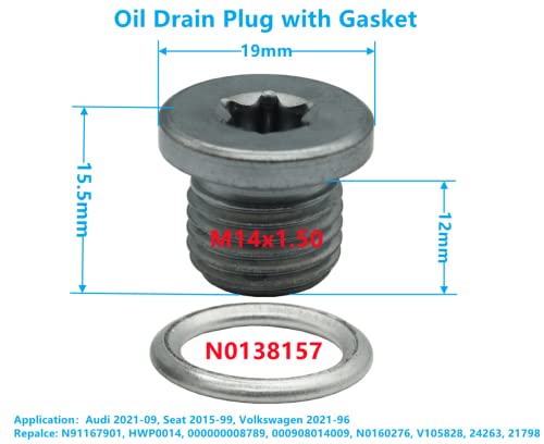 Dsnaduo 5PCS Oil Drain Plug M14x1.5 Fit for 06-21 Audi A3 A4 A5 A6 A7 Q3 Q5 Q7 RS3 RS5 RS7 SQ5 TT, 09-11 VW Beetle CC GTI Jetta Passat Tiguan, Replace N91167901, N0160276 with Crush Washer N0138157