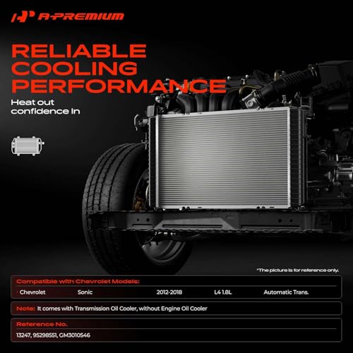 A-Premium Engine Coolant Radiator with Transmission Oil Cooler Compatible with Chevrolet Chevy Sonic 2012 2013 2014 2015 2016 2017 2018, L4 1.8L, Automatic Trans., Replace# GM3010546