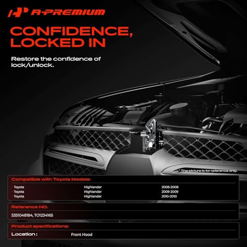 A-Premium Hood Latch Lock Compatible with Toyota Highlander 2008-2010, Front Hood Lock Engine Bonnet Latch Assembly