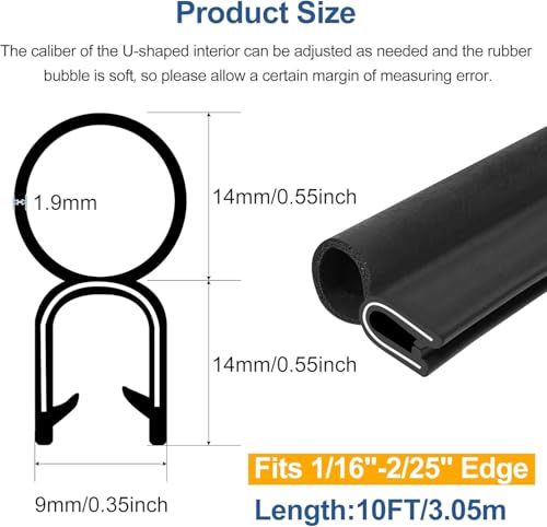 Automotive Door Weather Stripping 10Ft Car Door Rubber Edge Trim Seal Strip Gasket with Top Bulb Easy to Install for Car Bus Camper Boat RV Truck Doors and Home Applications