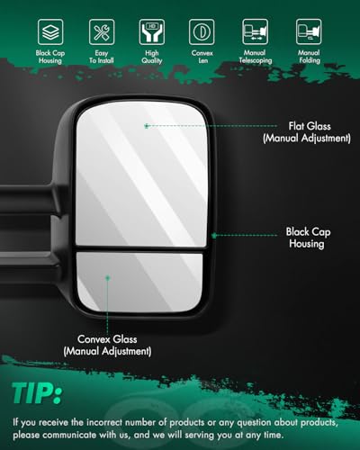 SCITOO Towing Mirrors Fit Chevy GMC Exterior Accessories Mirrors Fit 1999-2007 Chevy/GMC Silverado/Sierra 1500 2500HD 3500HD with Convex Glass Manual Controlling and Telescoping Features