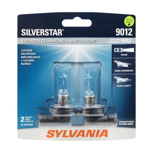 SYLVANIA - 9012 SilverStar - High Performance Halogen Headlight Bulb, High Beam, Low Beam and Fog Replacement Bulb, Brighter Down Road with Whiter Light (Contains 2 Bulbs)