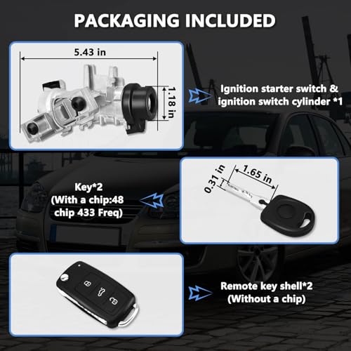 ZAIGANMA 1K0905851B Ignition Switch Lock Cylinder with Key for MK6 2006-2008 2009-2019 VW Jetta Passat, 2004-2007 2010 2011 Golf EO Rabbit Tiguan Ignition Starter Switch, Replace 1K0905841 1K0905865