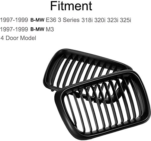 Heart Horse Front Kidney Grill Grille Fits for BM w 3 Series E36 M3 Coupe Sedan 318i 318is 323i 323is 325i 325is 328i 328is 1997 1998 1999 Car Front Bumper Sport Grille Matte Black