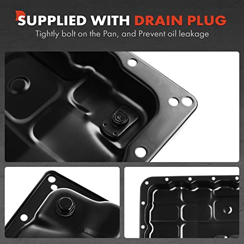 A-Premium Transmission Oil Pan with Plug Compatible with Nissan Frontier 2005-2008/2010-2014/2017, Pathfinder 2005-2008 2010-2012, Titan 2004-2008 2010-2013, Armada 2005/2007/2010-2013, Xterra, 350Z