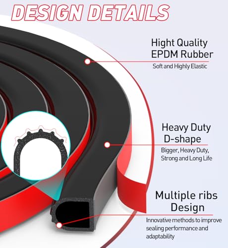 CHUANJI Rubber Seal Strip D Shape Weather Stripping Exterior 1" Garage Door Seal Extra Thick Automotive weatherstripping for Boat, Car, Truck, Rv, Marine,Cargo Trailer Door/Window (18 ft)