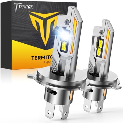 Termitor H4/9003/HB2 LED Bulbs, 50,000LM 1200% Ultra Brighter, 6500K Cool White, 85000Hrs Long Life with Cooling Fan, 1:1 Halogen Size, Plug and Play, H4 Fog Lights Bulbs, Pack of 2