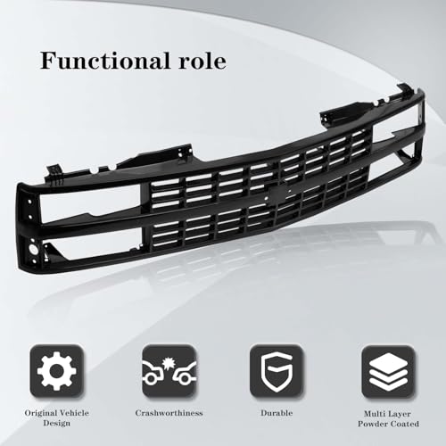 CarPartsDepot Front Grille Grille Black Shell With Black Insert Compatible With CHEVROLET 1988-1993 C/K 1500 2500 3500 & 1992-1993 Blazer GM1200228
