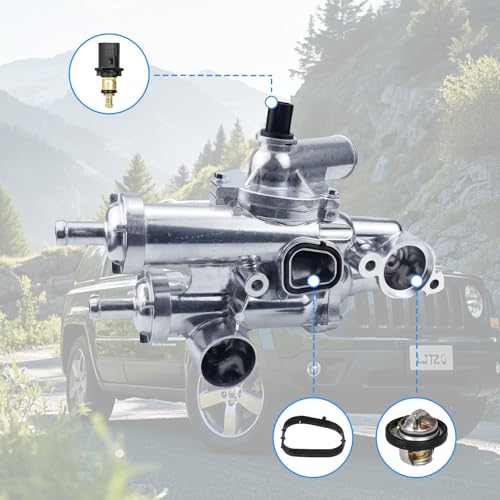 COILFRDS Thermostat Housing Assembly, Thermostat Kit 68003582AB Compatible For JEEP COMPASS 07-17,For DODGE JOURNEY 09-20,JEEP PATRIOT 07-17, For DODGE AVENGER 08-14 1.8L 2.0L 2.4L 4CYL