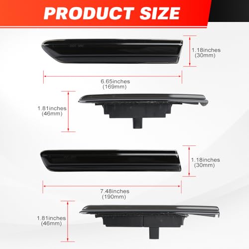 NJSBYL Amber/Red LED Side Marker Lights for Acura TL 2004 2005 2006 2007 2008 Smoked Lens Front/Rear Left&Right LED Sidemarker Lamps Replacements