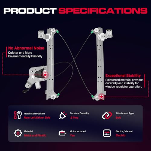 XIMAKA Rear Driver Side Power Window Regulator with Motor (2 Pins) Fit for 2001-2006 Chevrolet Silverado 1500 3500, Avalanche Suburban GMC Sierra 1500 2500 3500 Yukon XL Cadillac Escalade, 741-578