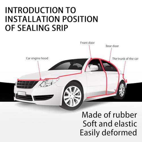 Sandfren Car Door Seal Strip, 52.49ft Rubber Double Layer Self Adhesive Automotive Weather Stripping for Windows Hood Trunk, Soundproofing Vehicle Sealing Strip Accessories, Universal Fit