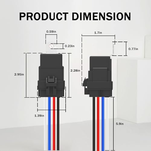 4-PIN Relay 40/30AMP 12V DC Automotive Relays Waterproof Relay with Harness Heavy Duty 12 AWG Tinned Copper Wires, 5 Pack