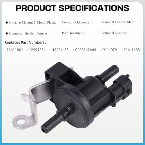 Vapor Canister Purge Valve Compatible with 2005-2011 Chevy Camaro Equinox Buick LaCrosse Cadillac CTS SRX STS Pontiac G8 Saturn Outlook Replaces#12611801 214-1685