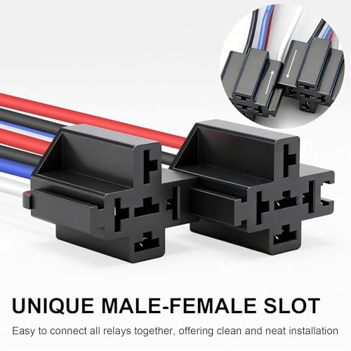 Weasch Fuse Relay Switch Kit, 12V 30A, 4 Pin SPST, 30A Switch Harness Set, Automotive Electrical Relays with 14 AWG Hot Wires (1)