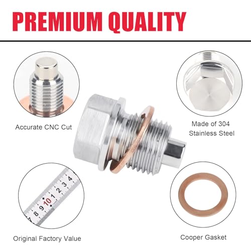 M16 x 1.5 Magnetic Oil Drain Pan Plug,Magnetic Stainless Steel Oil Drain Plug Nut Bolt,with 3 PCS Copper Crush Washer Anti Leakage,Universal Leak-proof Replacement,Fits Most Cars, Motorcycles, Boats