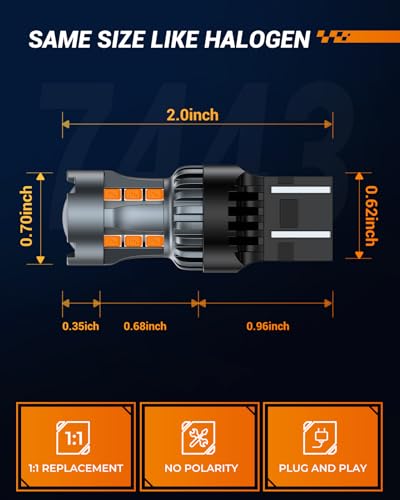 SEALIGHT 7443 7440 LED Bulb Amber Turn Signal Lights, T20 7441 7444 992 W21W LED Light Bulb with Projector Len and Need Extra Load Resistor, Includes Additional Decoders, Pack of 2