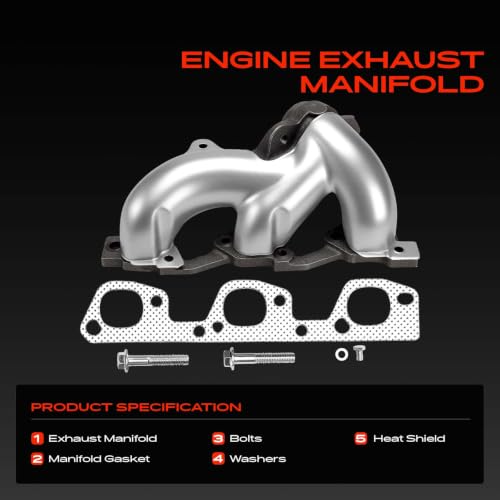 A-Premium Left Side V6 3.8L Engine Exhaust Manifold Kit W/Gaskets Compatible with Jeep JK Series Wrangler 2007 2008 2009 2010 2011, Replaces 4666024AB 4666024AC