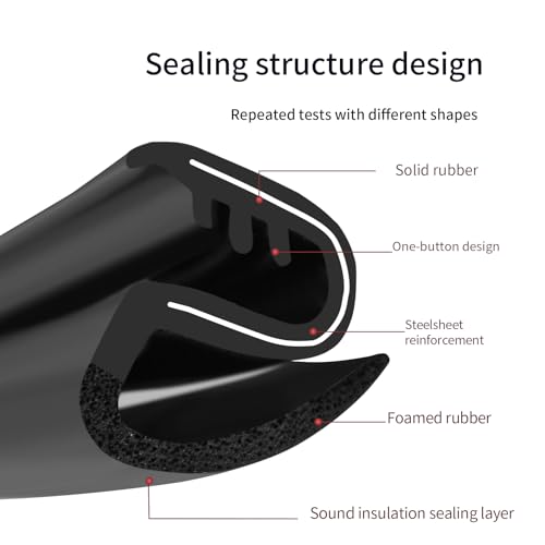 MaxPrinzel car Silent Sealing Strip B-Pillar 2 Pieces * 0.8m Windproof, dust-Proof, Noise reducing Steel Frame with Buckle EPDM (Black) Rubber Strip