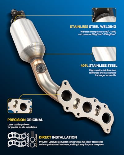PHILTOP Exhaust Manifold Catalytic Converter Kit Compatible with Toyota 2005-2011 Tacoma 4.0L, 2003-2009 4Runner 4.0L, 2007-2009 FJ Cruiser, 2005-2006 Tundra 4.0L OE# 1715031011 (EPA Compliant)