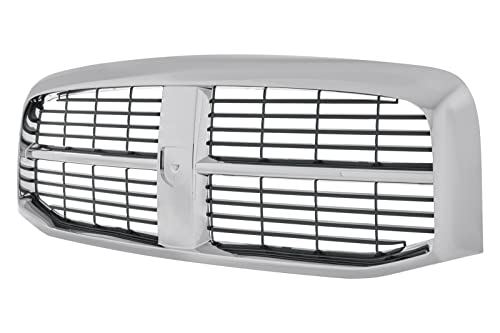 EzMech Front Grille Assembly Compatible With Dodge Ram 1500 Grill 2006-2008 / Ram 2500 Grill 2006-2009 / Ram 3500 Grill 2006 2007 2008 2009 With Chrome Frame Shell With Black Insert